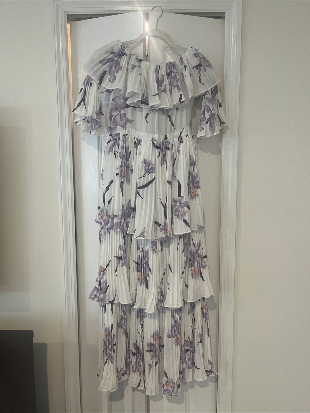 Off-White  Floral Tiered Maxi Dress in Lavender.
